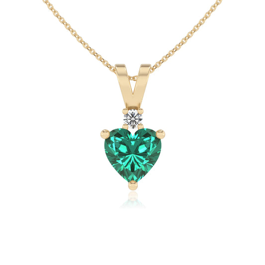 lab grown emerald heart solitaire v-bale necklaces in yellow gold 