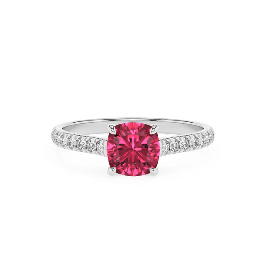lab grown pink-tourmaline cushion half eternity solitaire engagement rings in platinum 