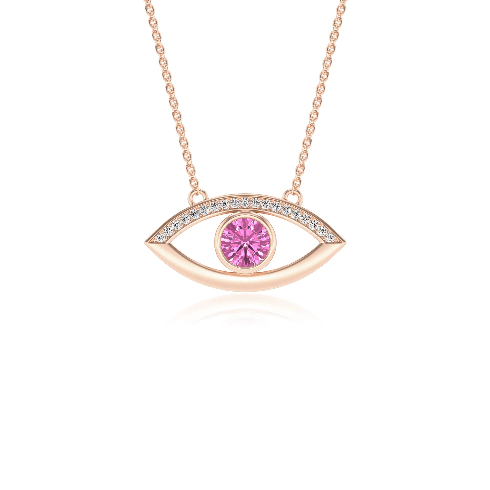 lab grown pink-sapphire round solitaire necklaces in rose gold 