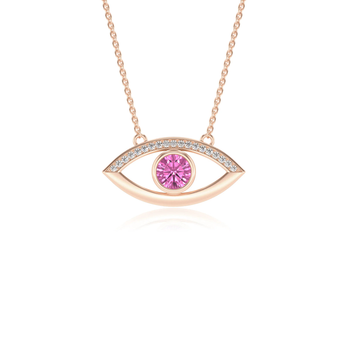 lab grown pink-sapphire round solitaire necklaces in rose gold 