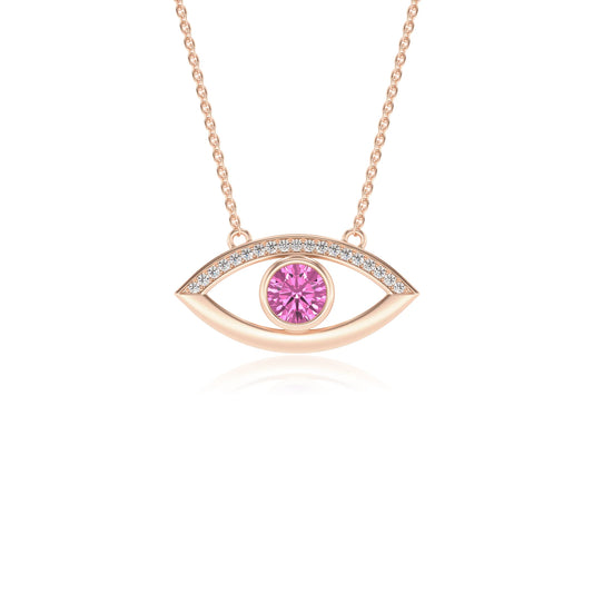 lab grown pink-sapphire round solitaire necklaces in rose gold 