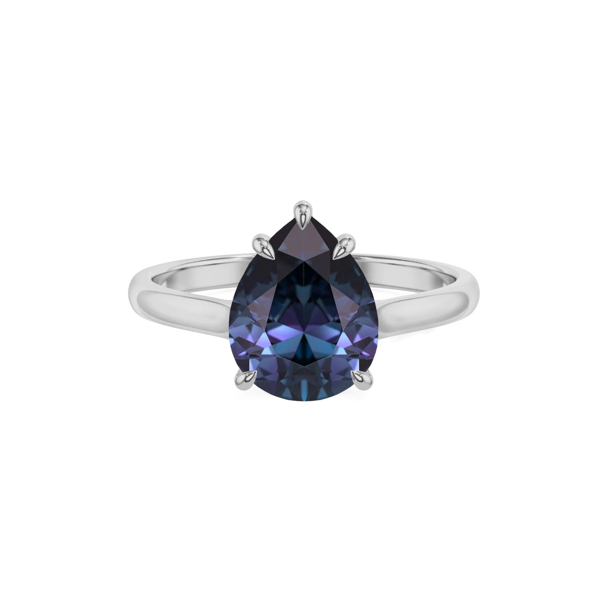 lab grown alexandrite pear solitaire rings in platinum 
