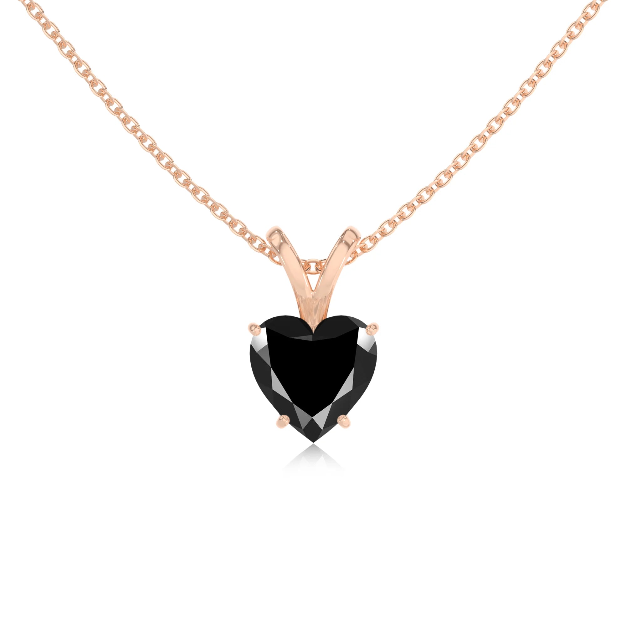 natural black-onyx heart solitaire v-bale necklaces in rose gold 