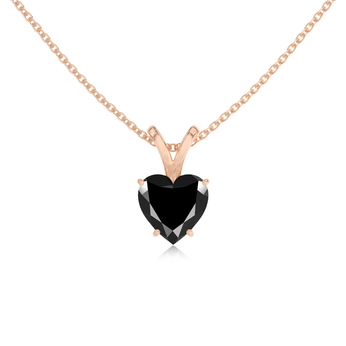 natural black-onyx heart solitaire v-bale necklaces in rose gold 