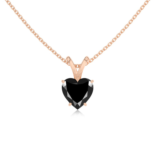 natural black-onyx heart solitaire v-bale necklaces in rose gold 