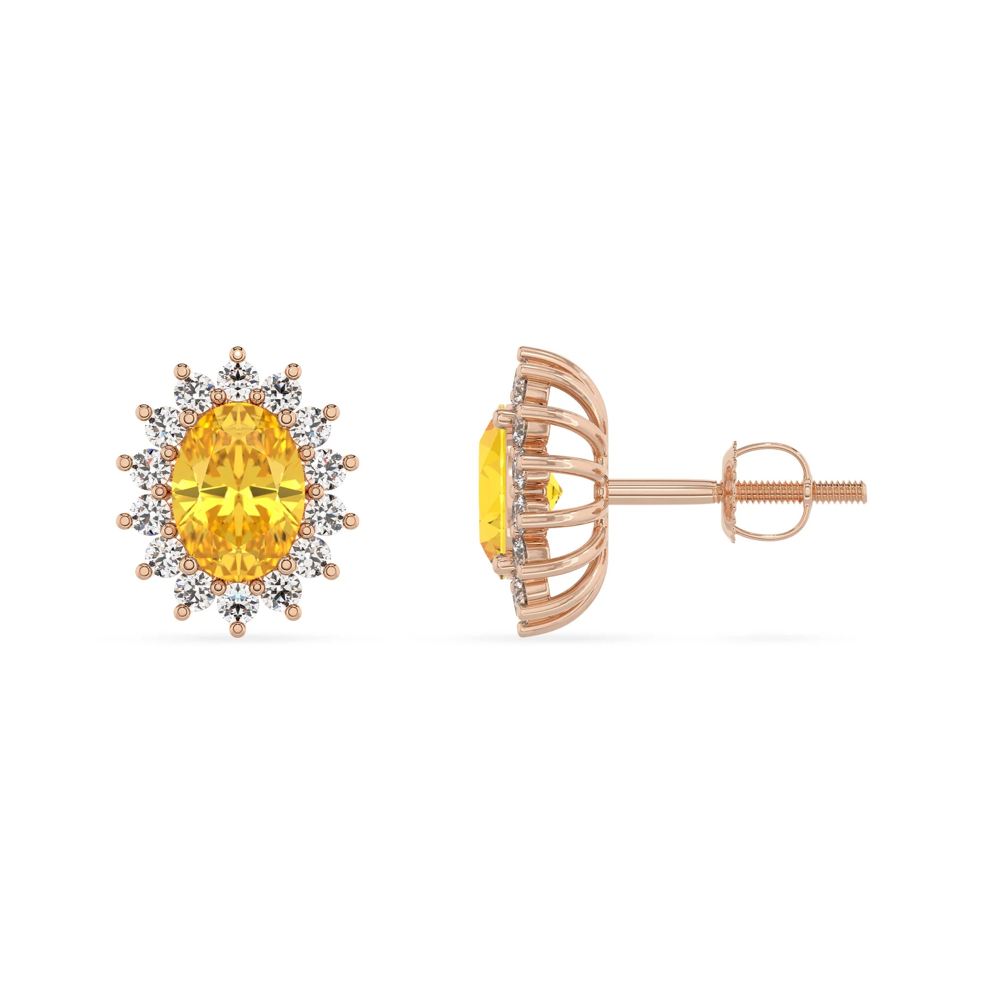 lab grown yellow sapphire oval stud earrings in rose gold 