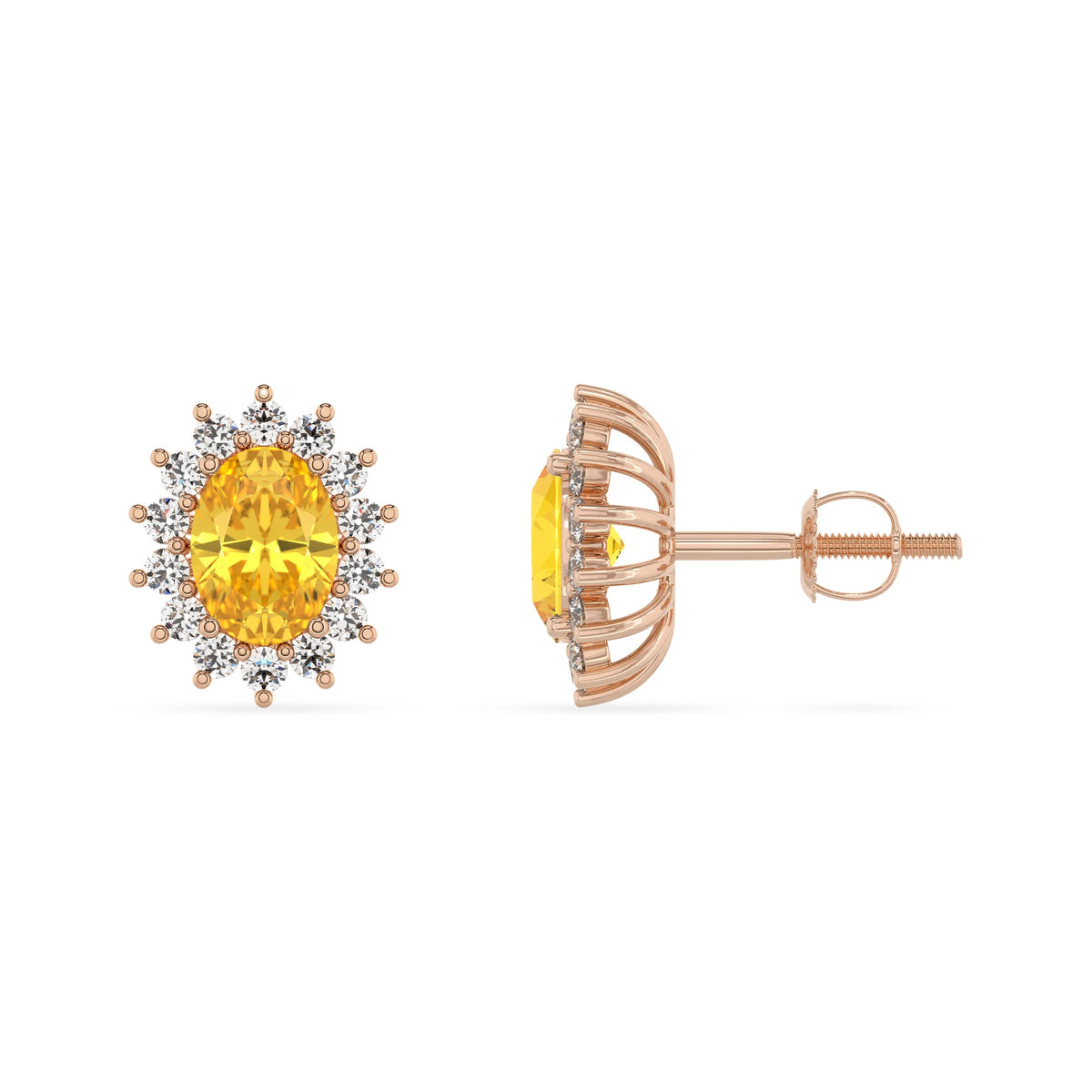 lab grown yellow sapphire oval stud earrings in rose gold 