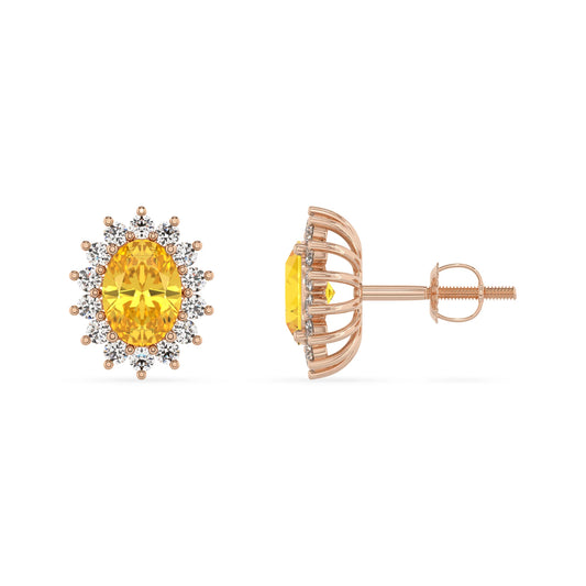 lab grown yellow sapphire oval stud earrings in rose gold 