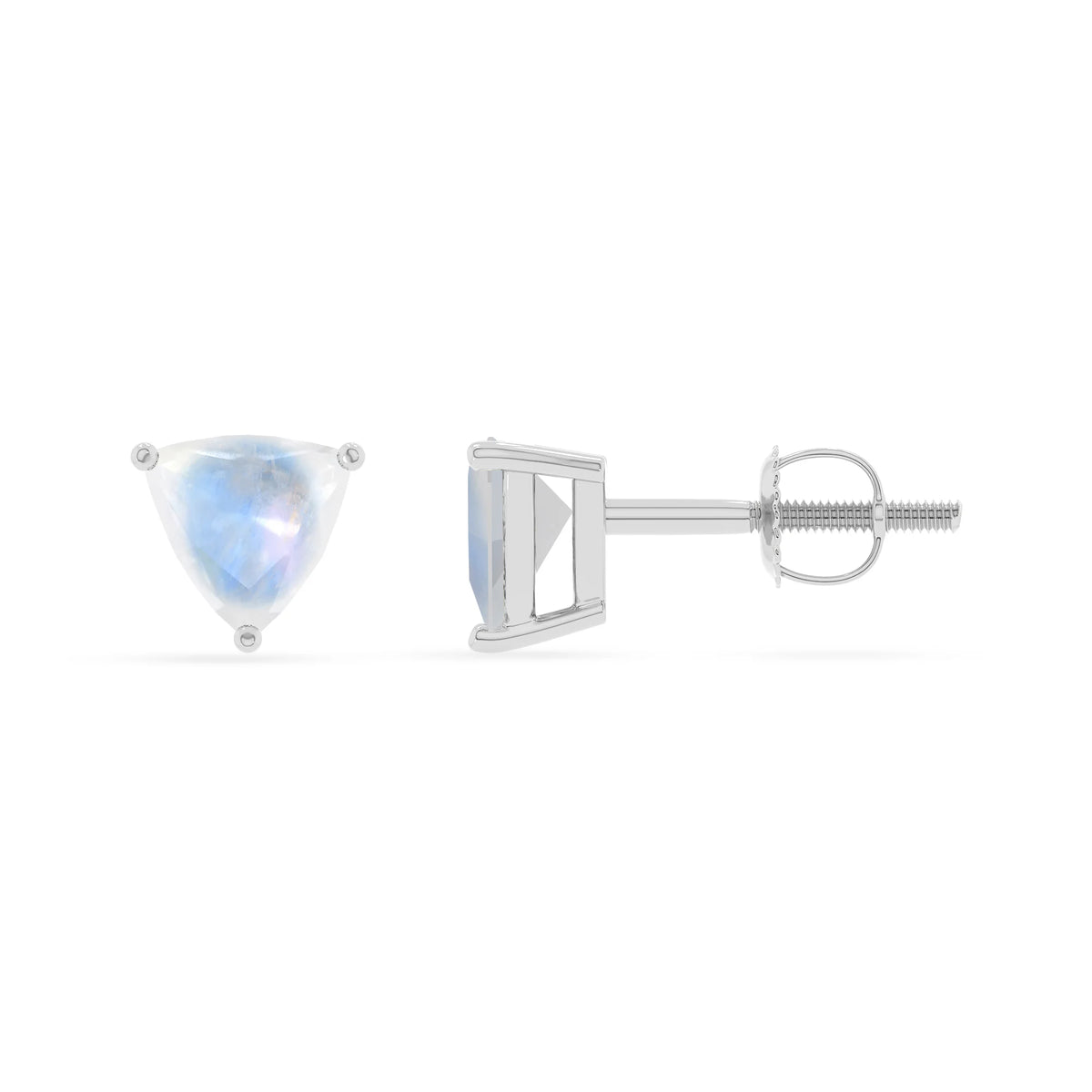 natural rainbow moonstone trillion stud earrings in sterling silver 
