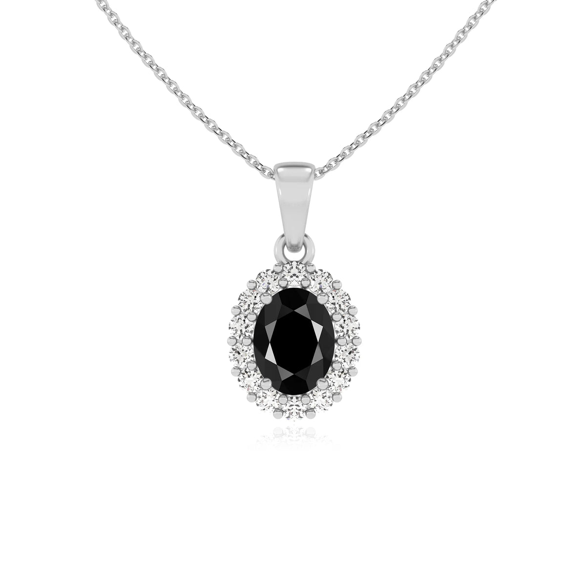 natural black-onyx oval solitaire necklaces in sterling silver 
