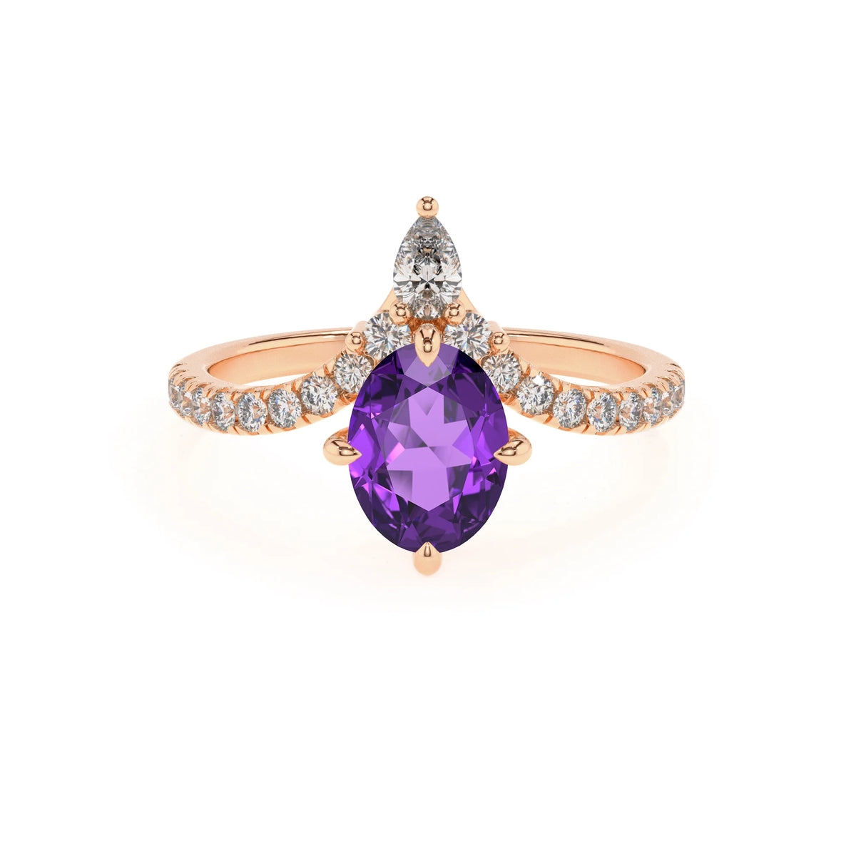 lab grown amethyst oval solitaire rings in rose gold 