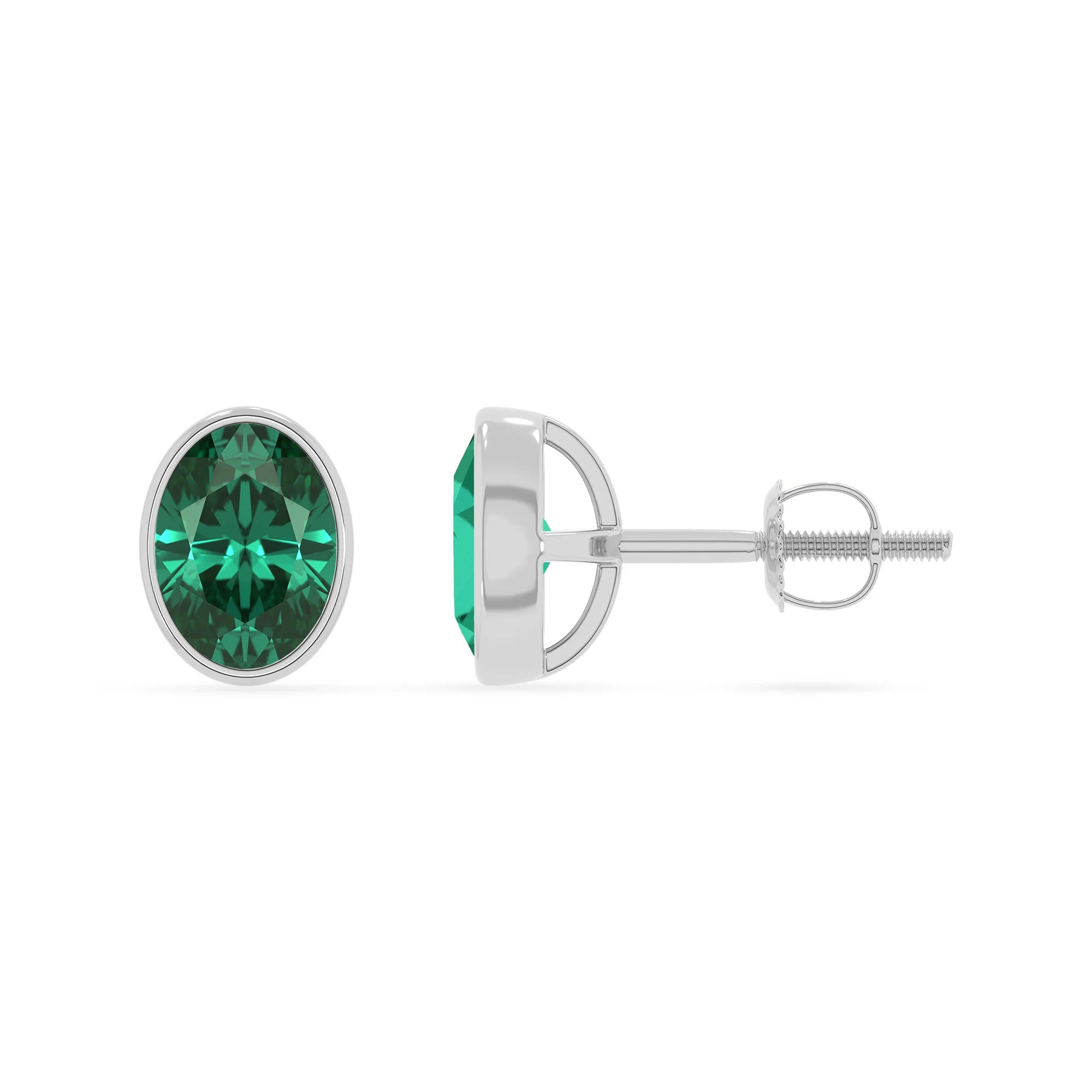 lab grown emerald oval stud earrings in sterling silver 