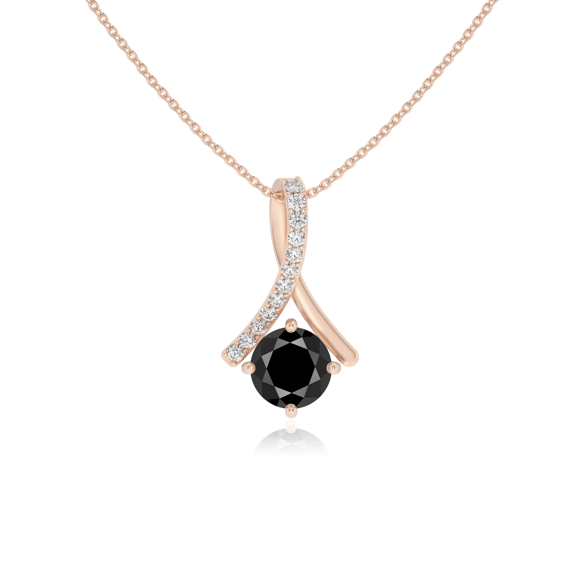 natural black-onyx round solitaire necklaces in rose gold 
