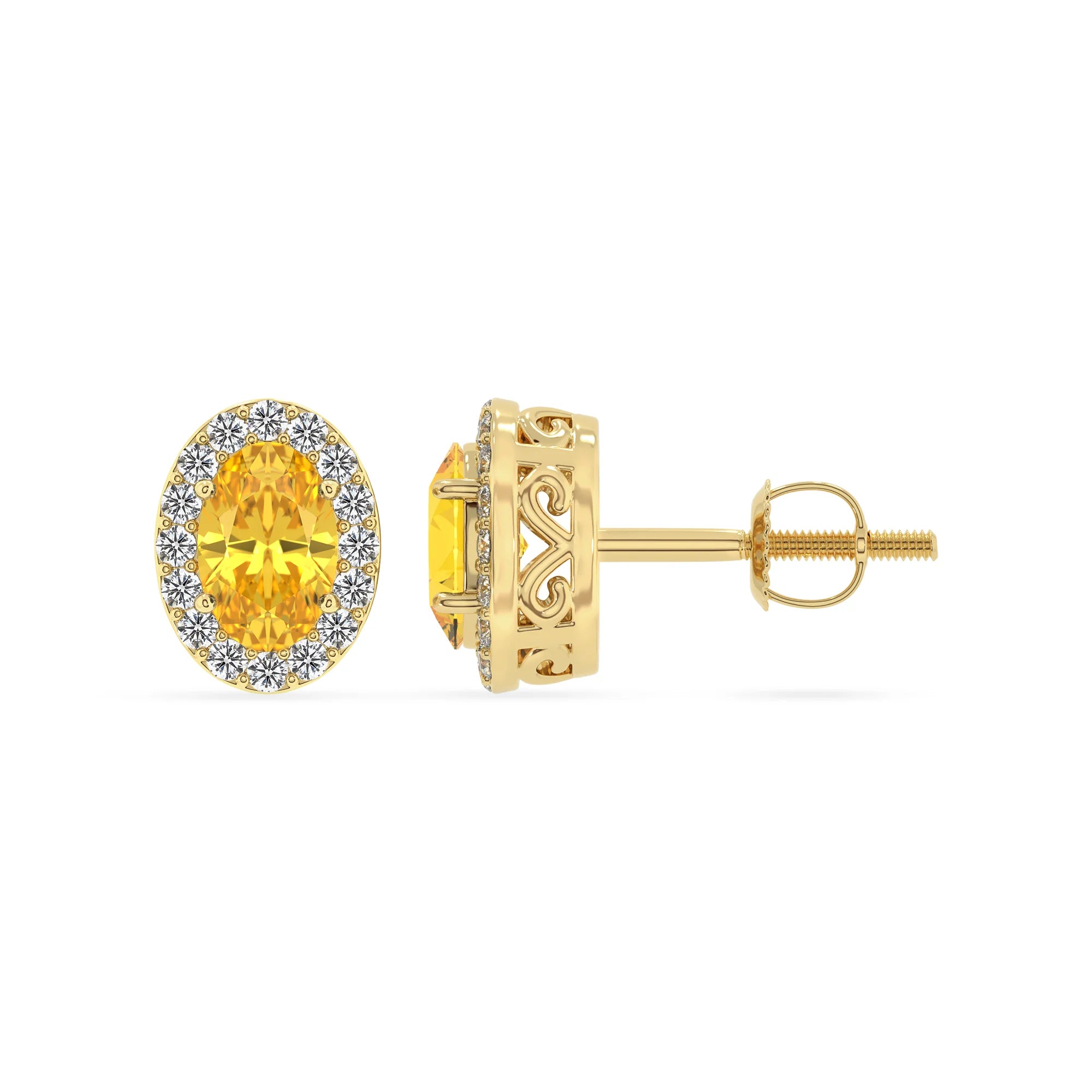lab grown yellow sapphire oval stud earrings in yellow gold 