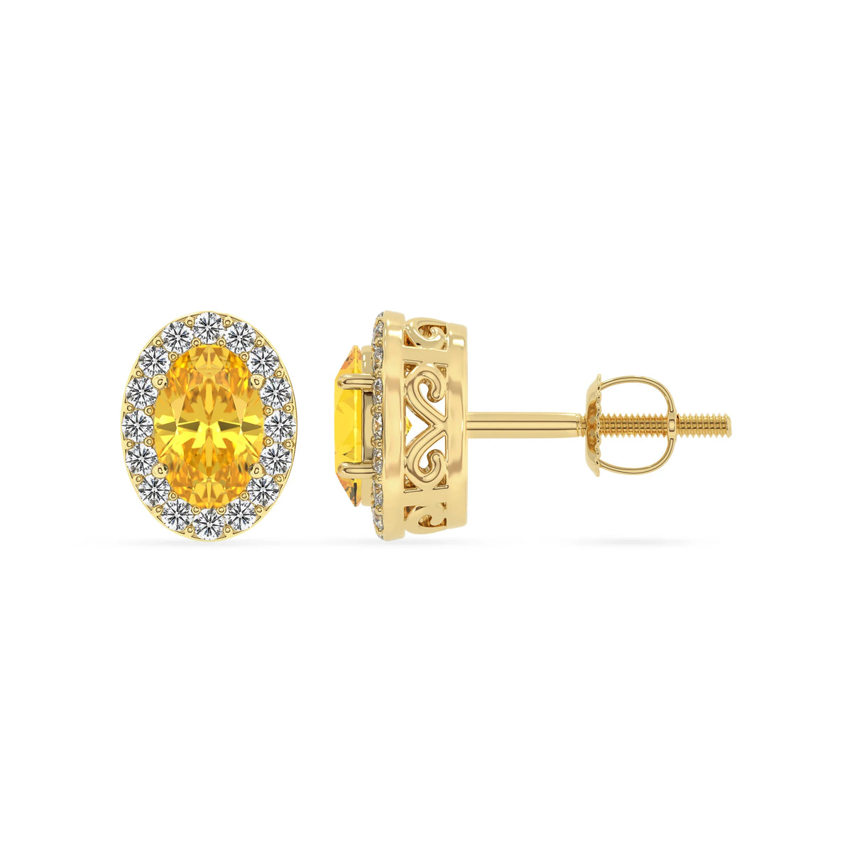 lab grown yellow sapphire oval stud earrings in yellow gold 