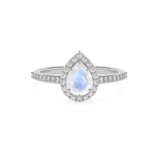 natural rainbow-moonstone pear solitaire rings in sterling silver 