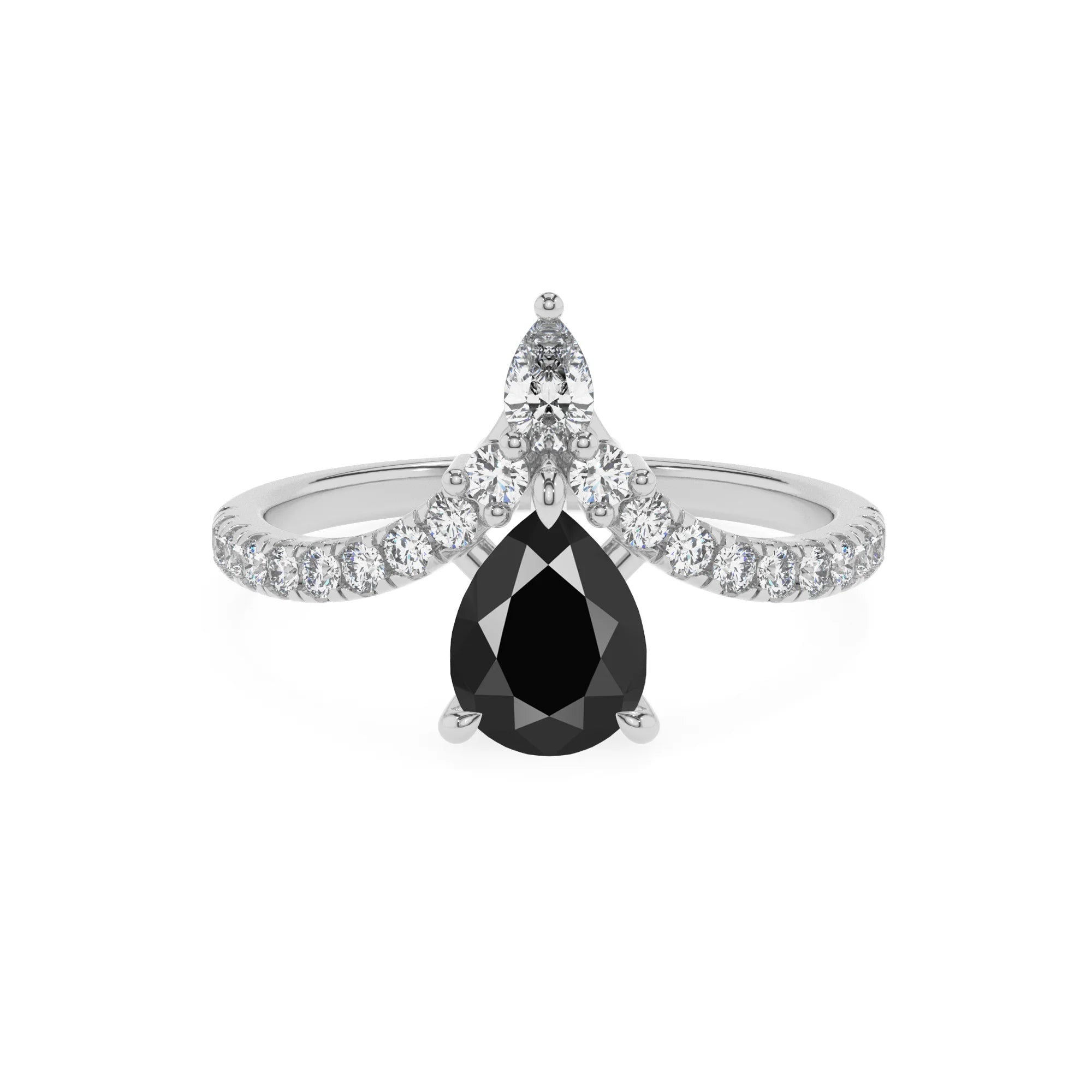 natural black-onyx pear solitaire rings in white gold 