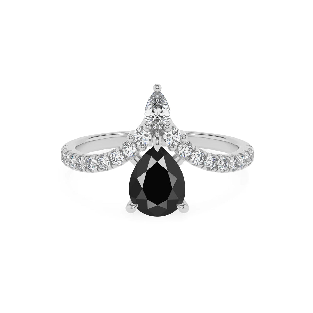 natural black-onyx pear solitaire rings in white gold 