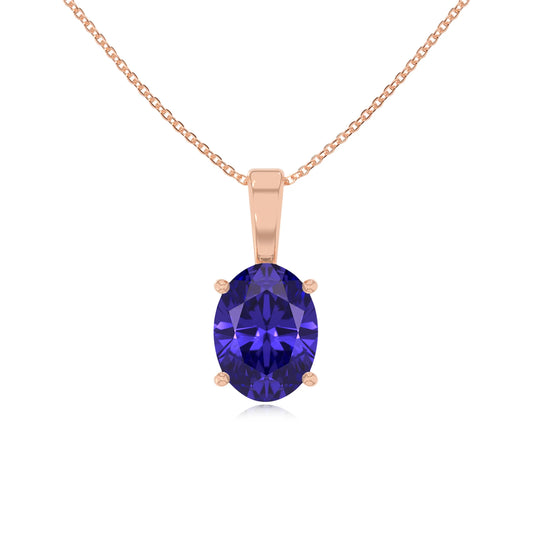 lab grown tanzanite oval solitaire necklaces in rose gold 