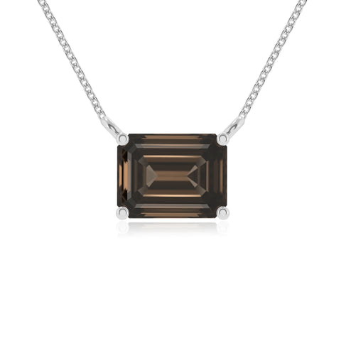 Natural Smoky Quartz Emerald-Cut Solitaire Pendant Necklace with 18" Chain