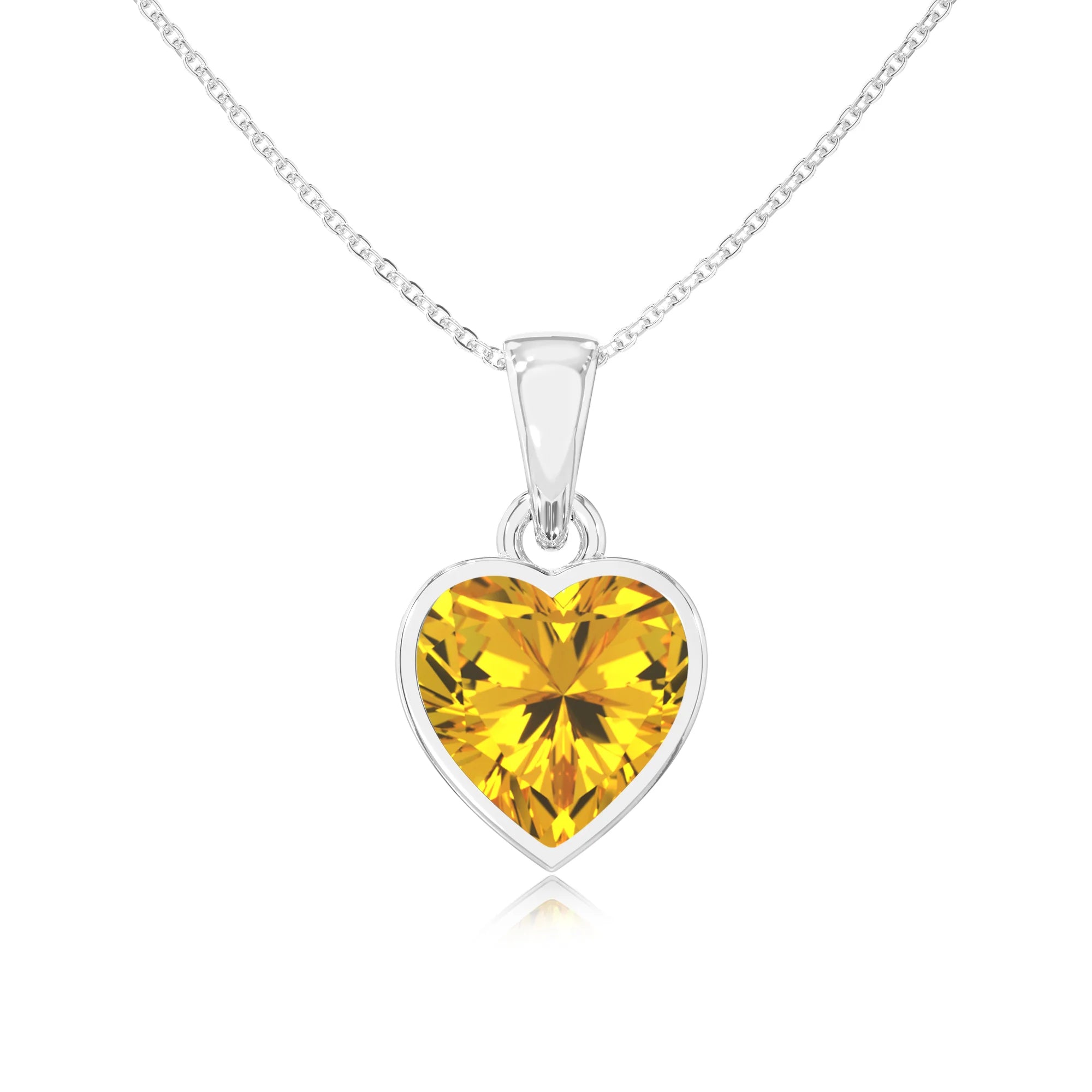lab grown yellow-sapphire heart solitaire necklaces in sterling silver 