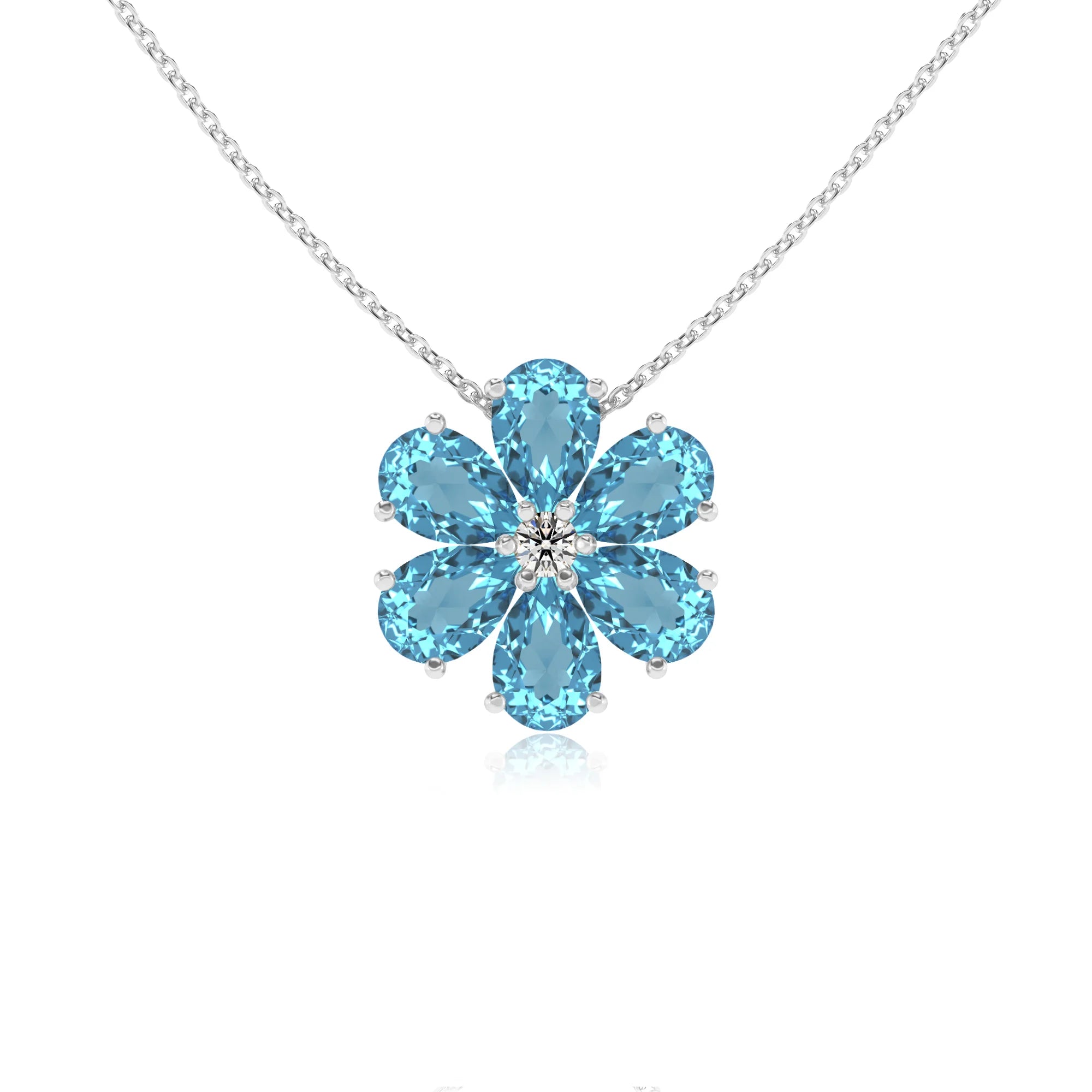 natural swiss-blue-topaz pear solitaire necklaces in sterling silver 