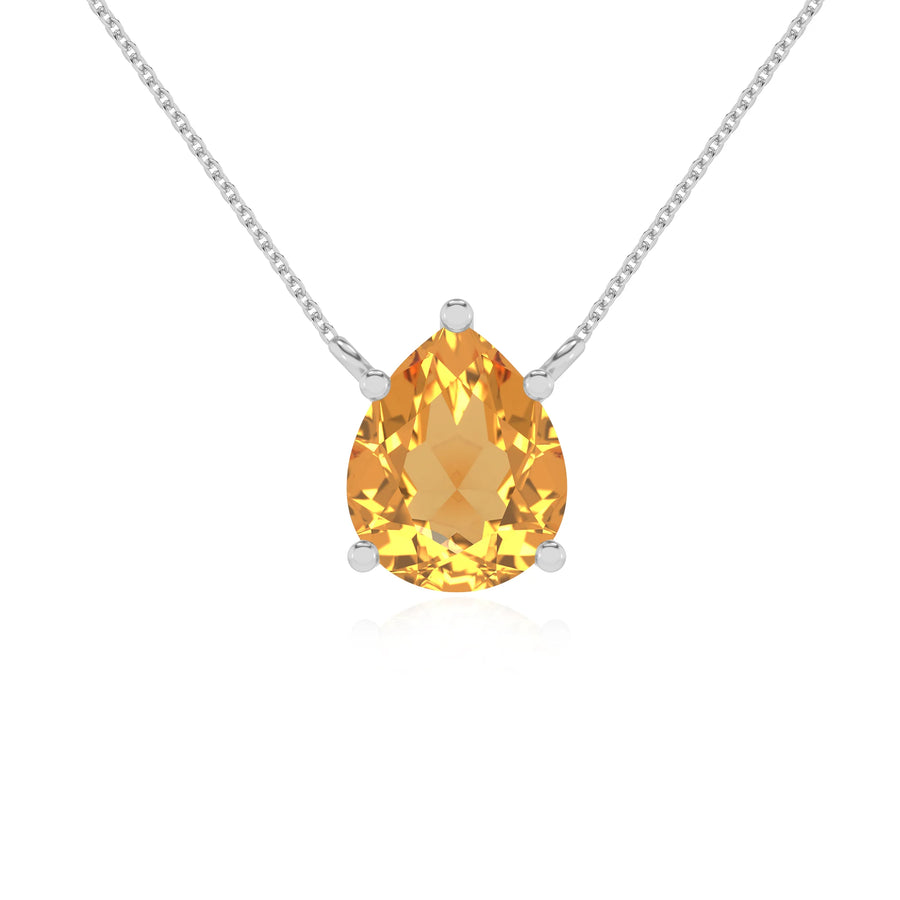 lab grown citrine pear solitaire necklaces in white gold 