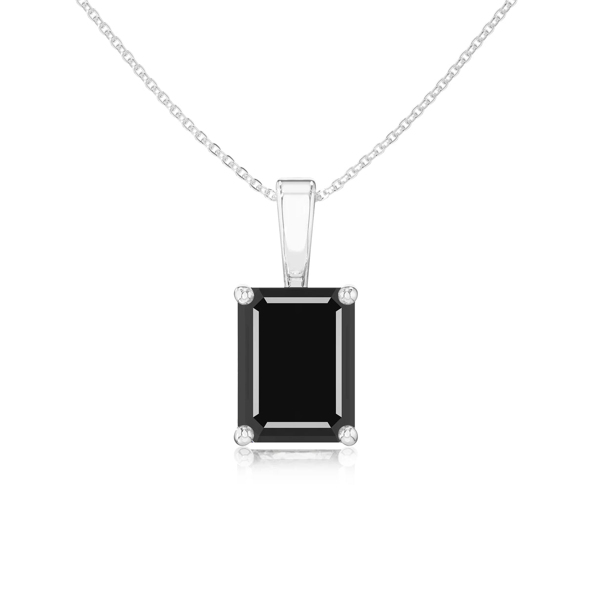 natural black-onyx emerald cut solitaire necklaces in sterling silver 