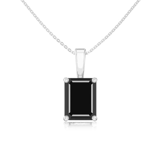 natural black-onyx emerald cut solitaire necklaces in sterling silver 