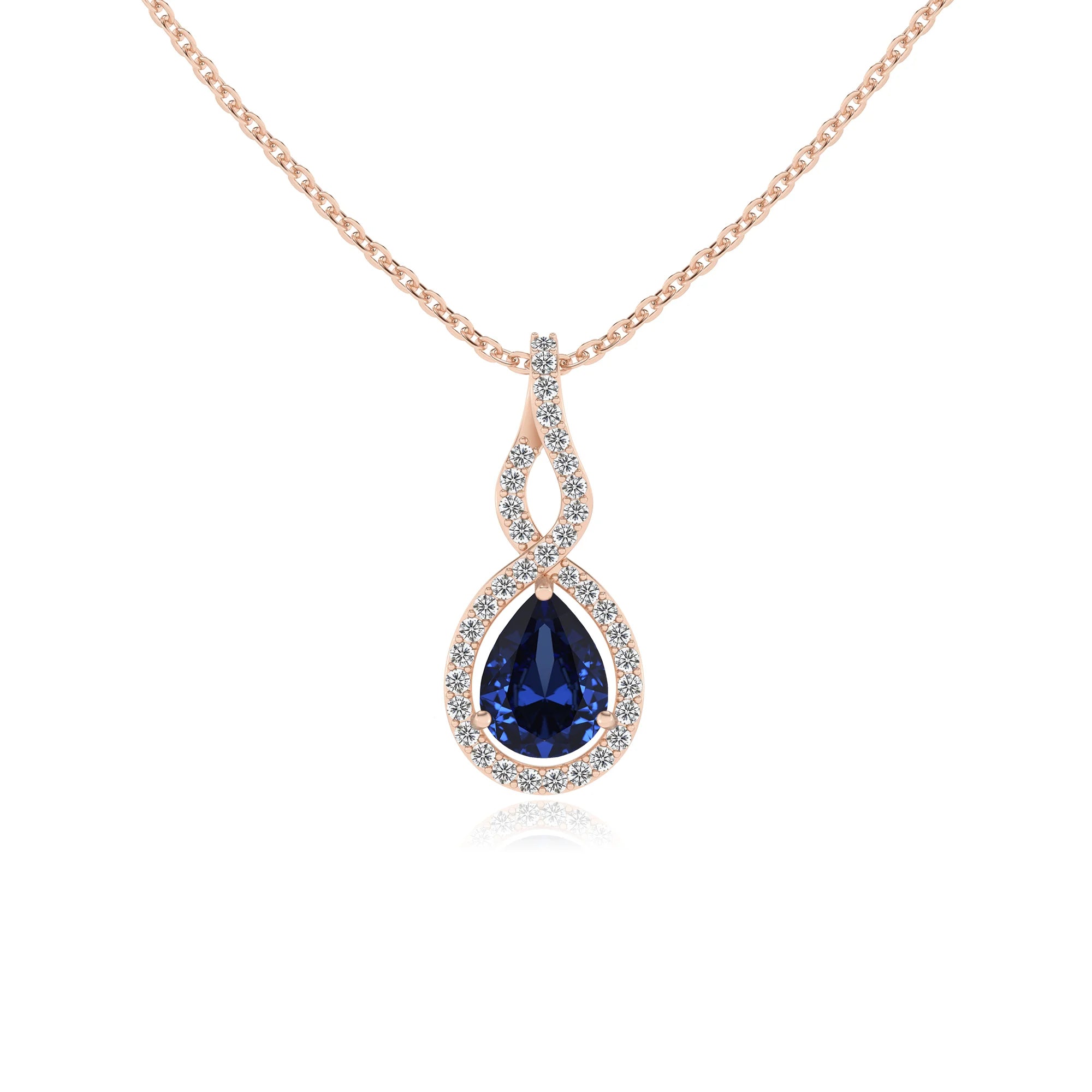 lab grown blue-sapphire pear necklaces in rose gold 
