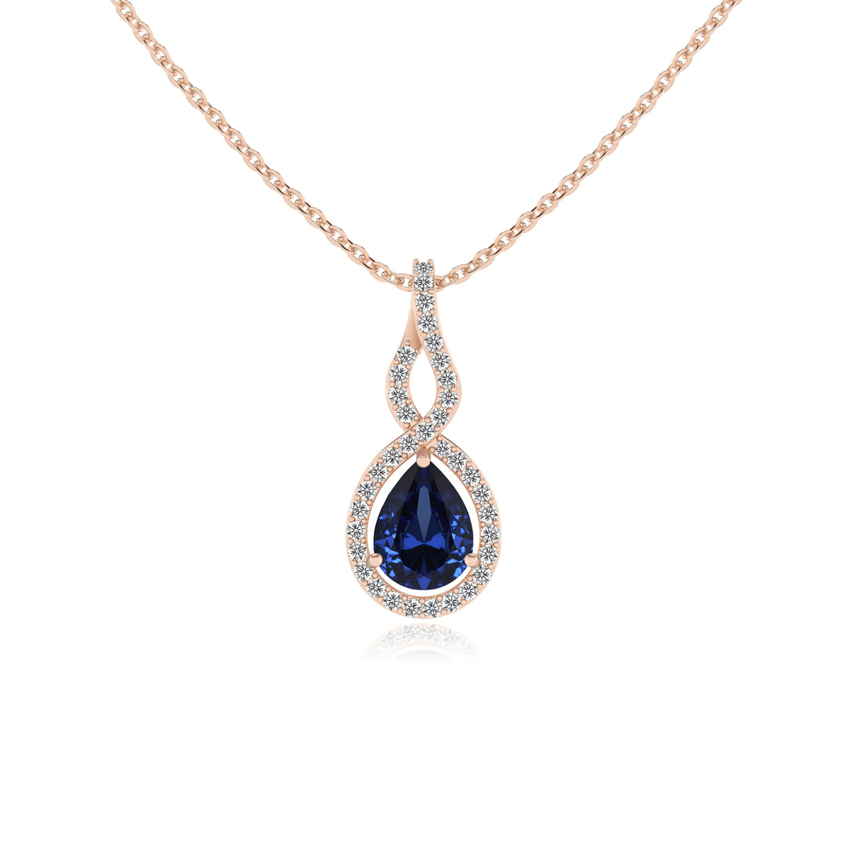lab grown blue-sapphire pear necklaces in rose gold 
