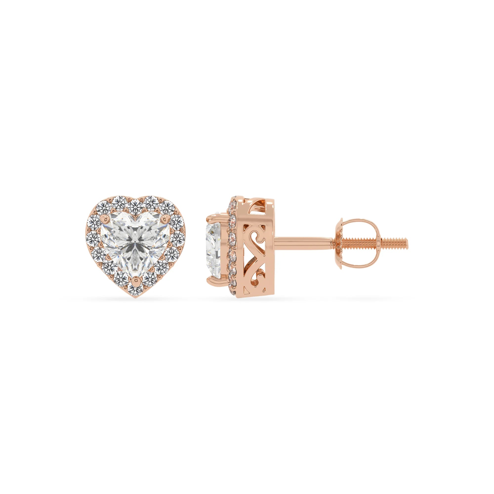 lab grown moissanite heart stud earrings in rose gold 