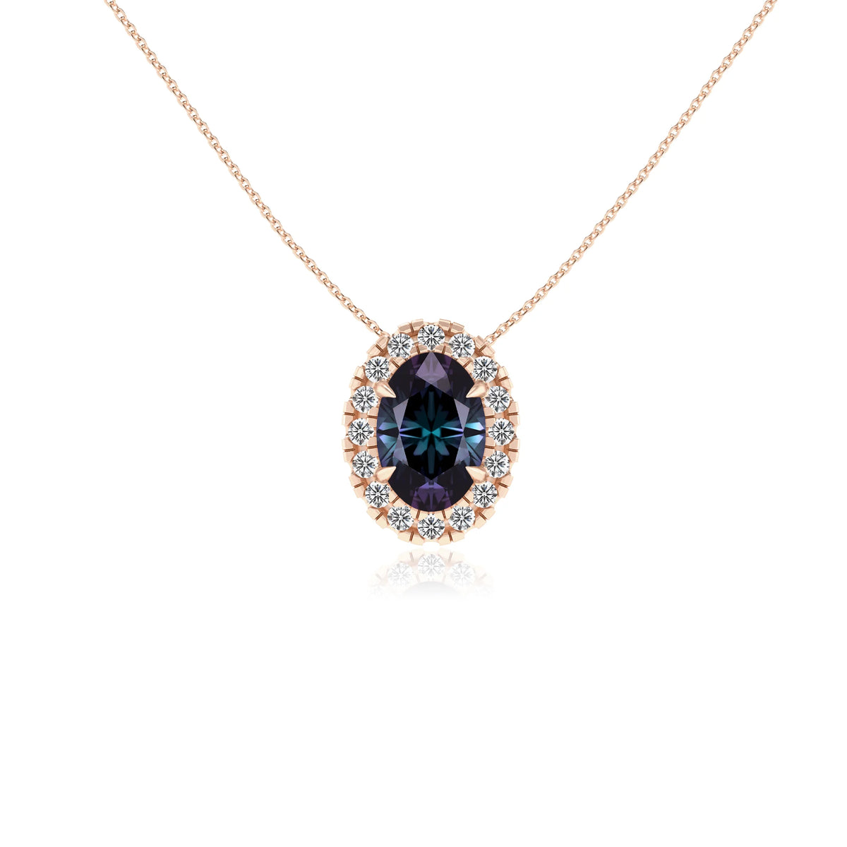 lab grown alexandrite oval solitaire necklaces in rose gold 