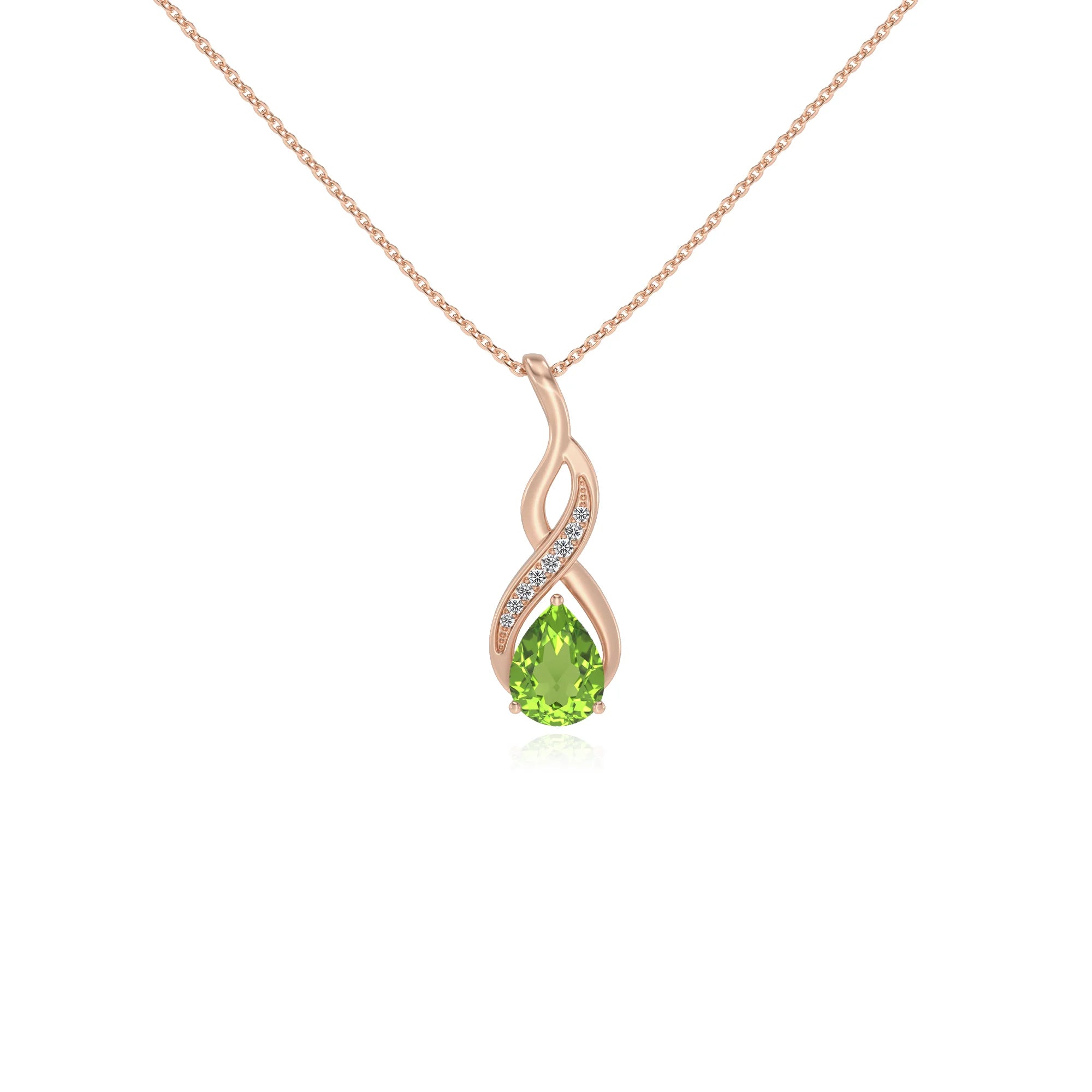 natural peridot pear solitaire necklaces in rose gold 