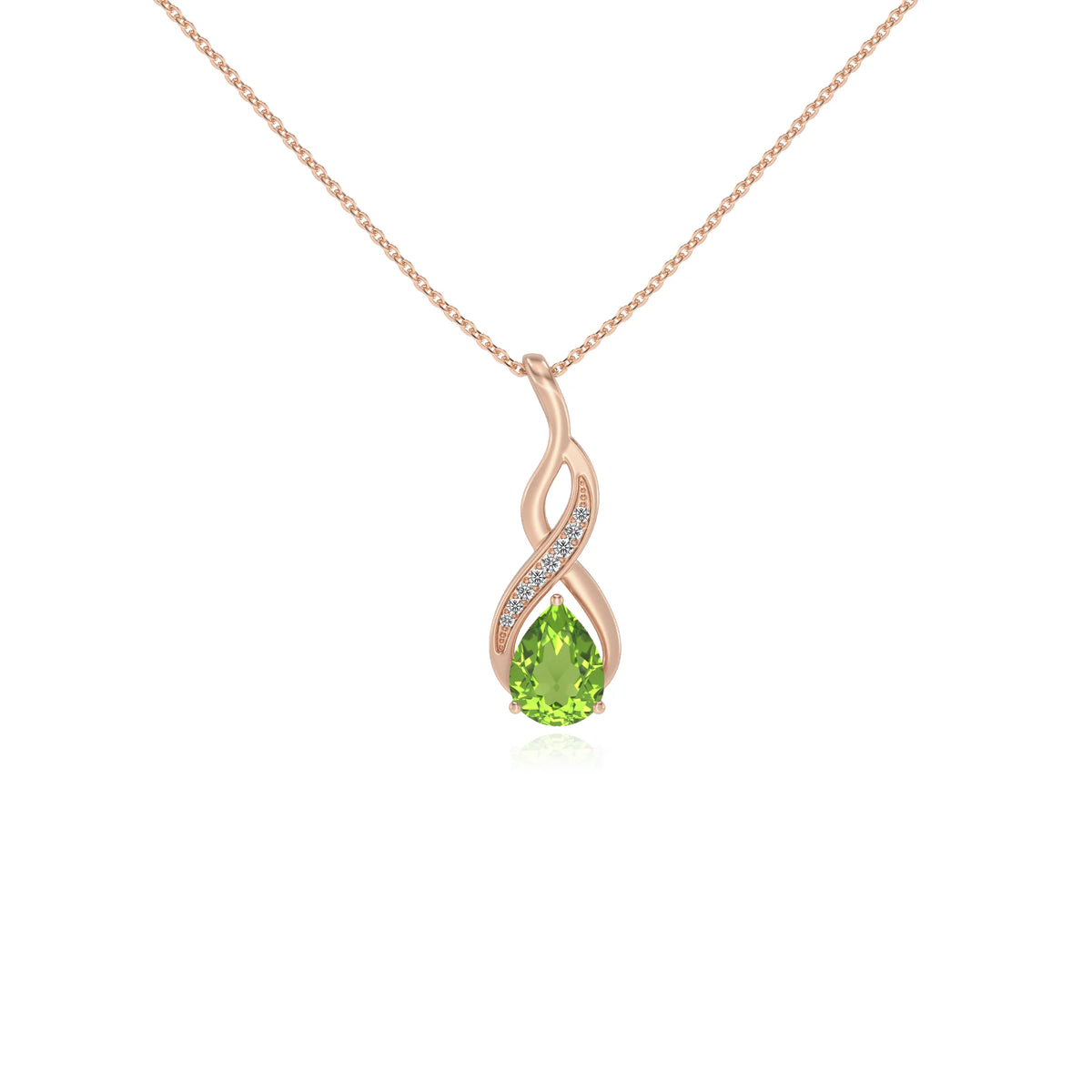natural peridot pear solitaire necklaces in rose gold 