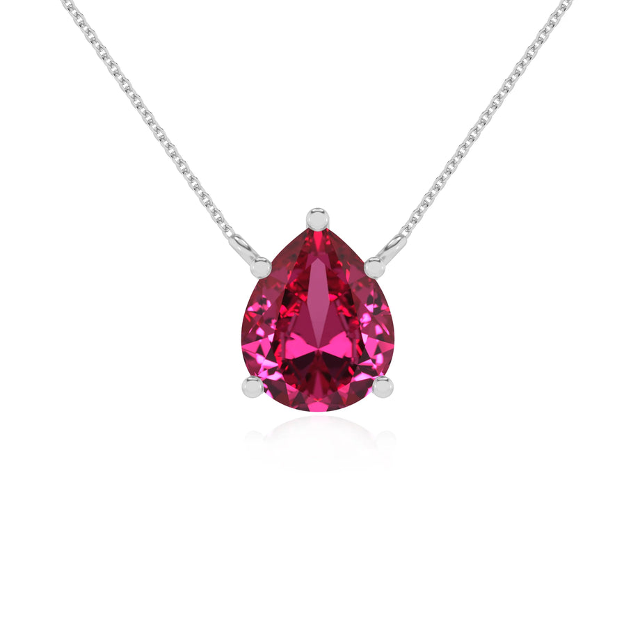 lab grown pink-sapphire pear solitaire necklaces in white gold 
