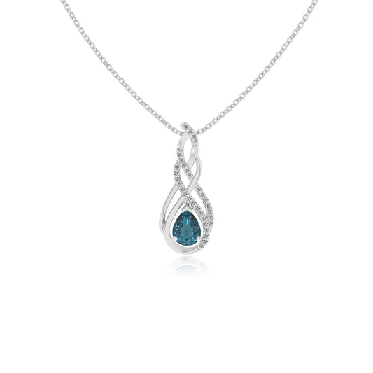 natural london-blue-topaz pear solitaire necklaces in sterling silver 