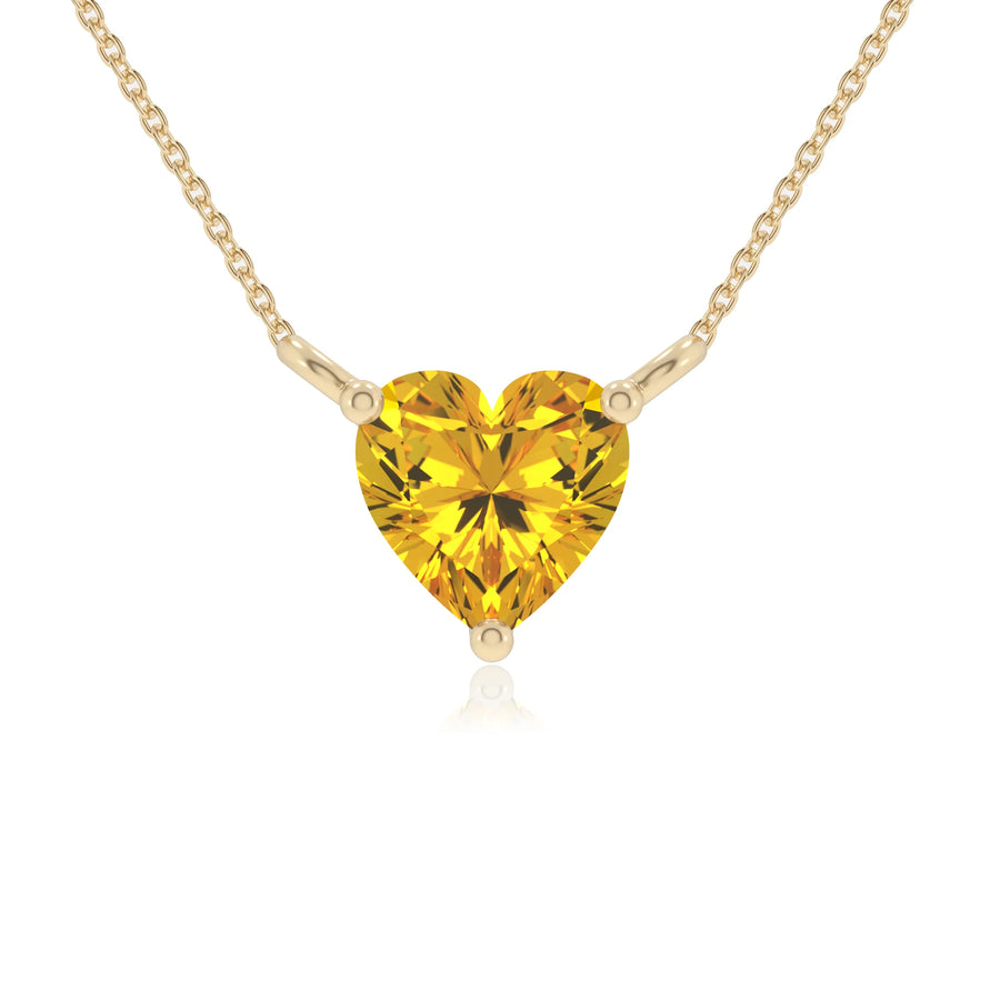 lab grown yellow-sapphire heart solitaire necklaces in yellow gold 