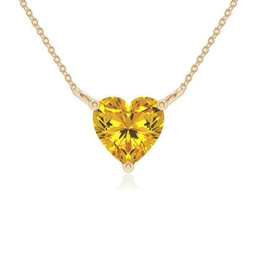lab grown yellow-sapphire heart solitaire necklaces in yellow gold 