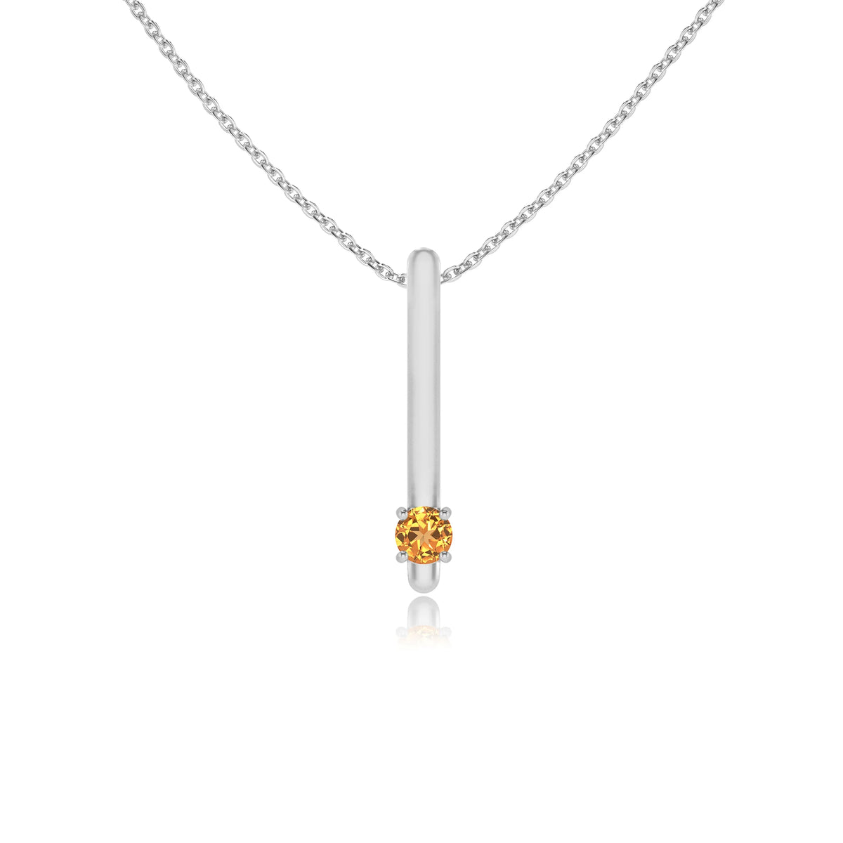 lab grown citrine round bar necklaces in white gold 