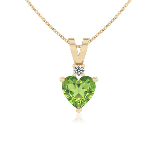 natural peridot heart solitaire v-bale necklaces in yellow gold 