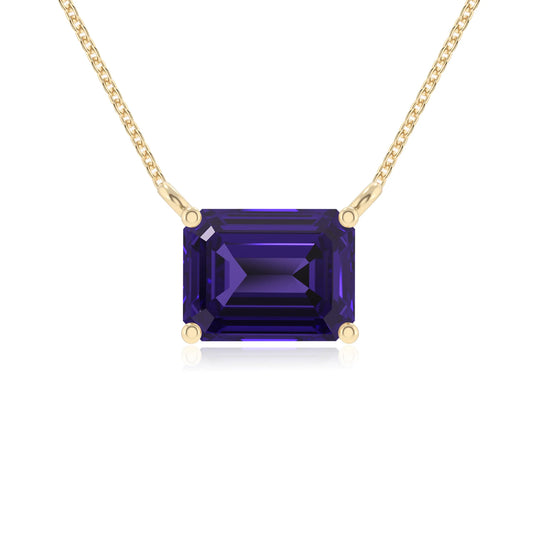 lab grown tanzanite emerald cut solitaire necklaces in yellow gold 
