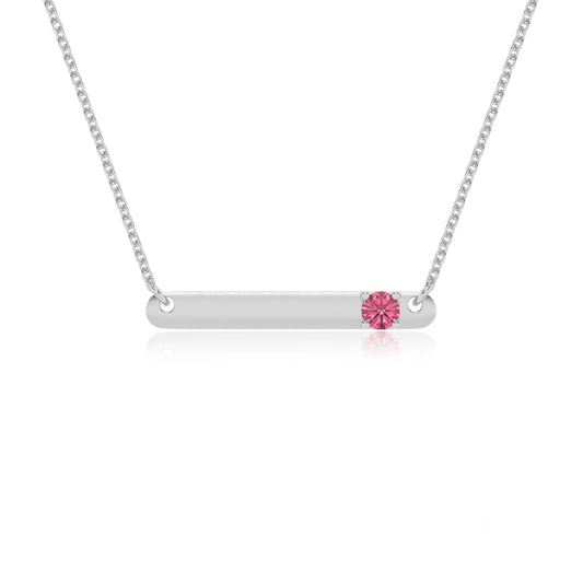 lab grown pink-tourmaline round bar v-bale necklaces in white gold 