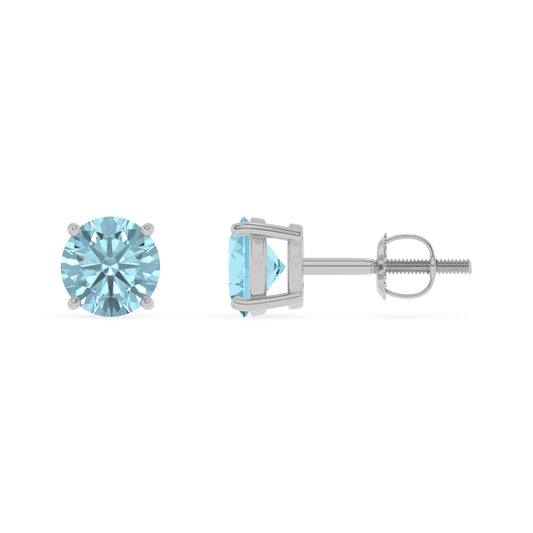 lab grown aquamarine round stud earrings in white gold 