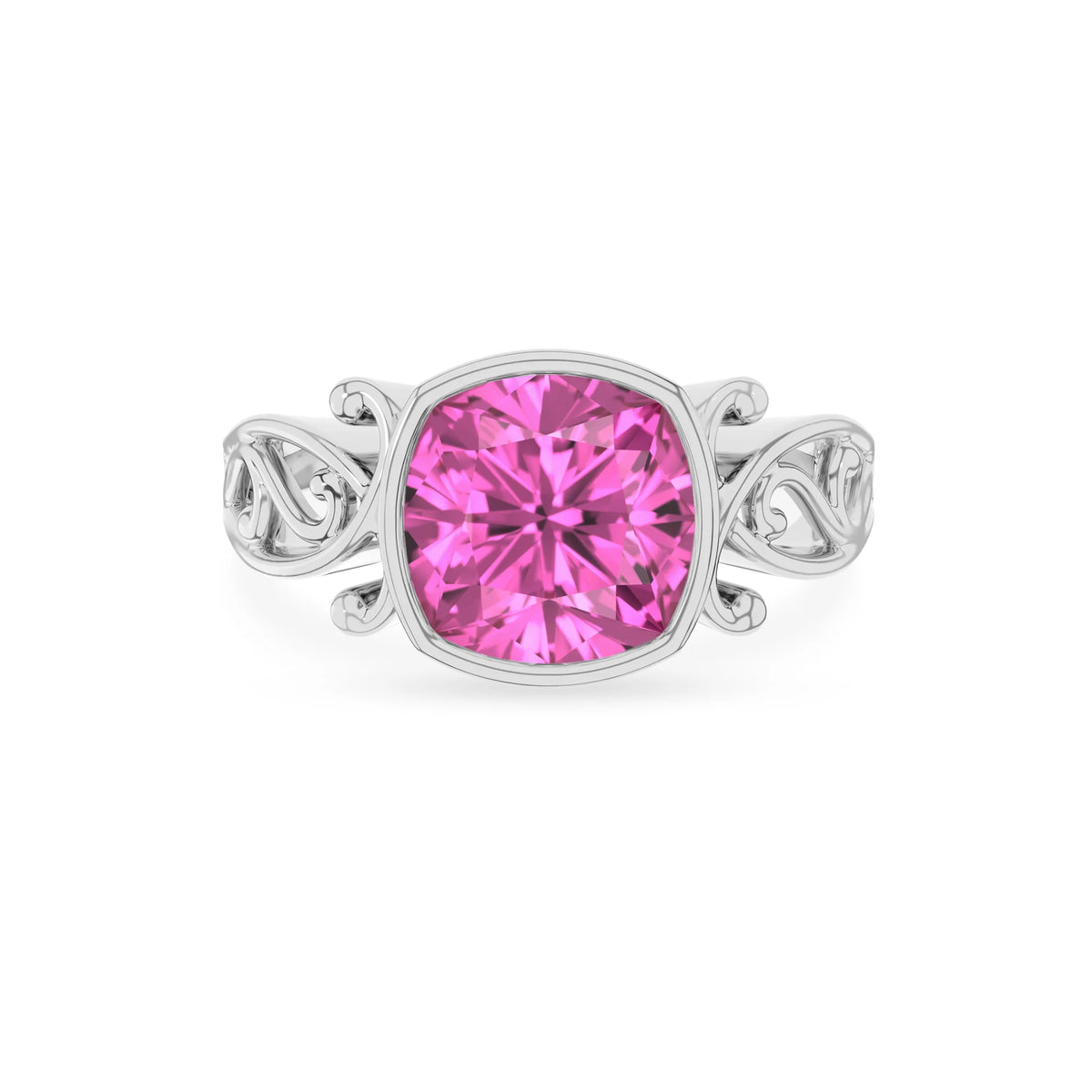 lab grown pink-sapphire cushion solitaire rings in platinum 