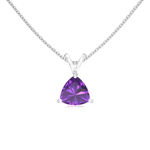 Lab Grown Amethyst Trillion Solitaire V-Bale Pendant Necklace with 18" Chain