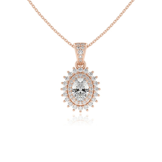 lab grown moissanite oval halo necklaces in rose gold 