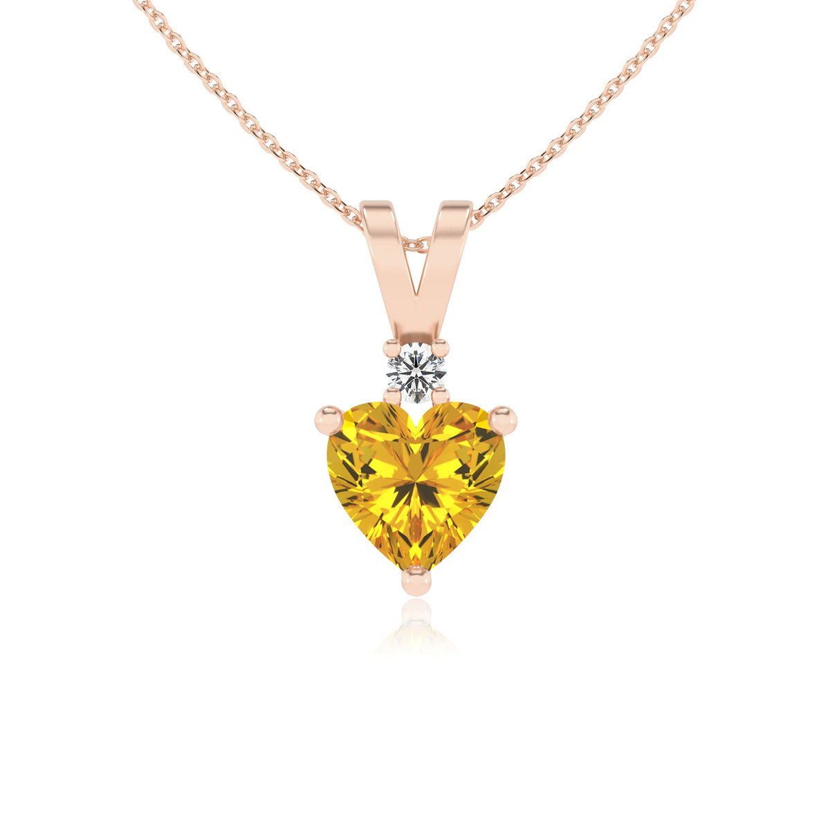 lab grown yellow-sapphire heart solitaire v-bale necklaces in rose gold 
