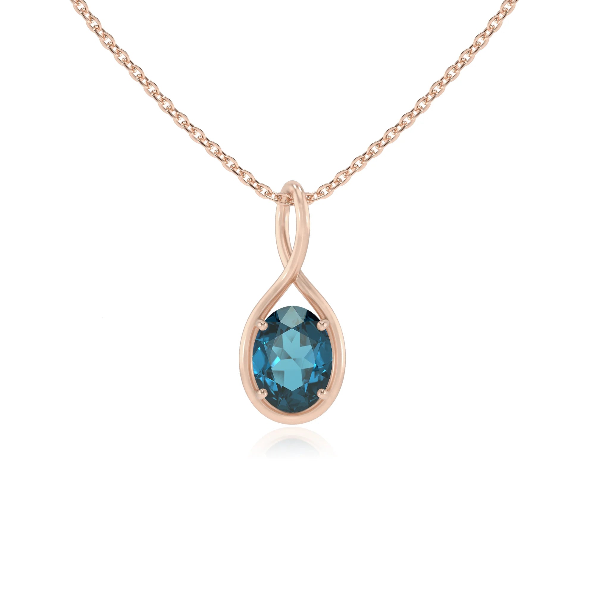 natural london-blue-topaz oval solitaire necklaces in rose gold 