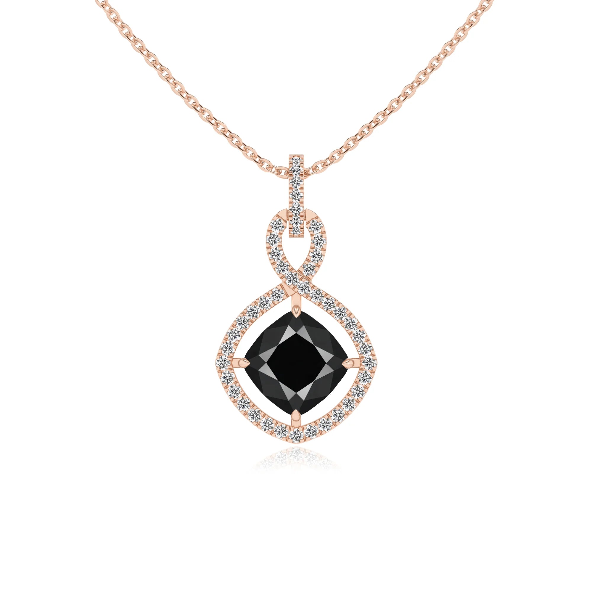 natural black-onyx cushion infinity necklaces in rose gold 